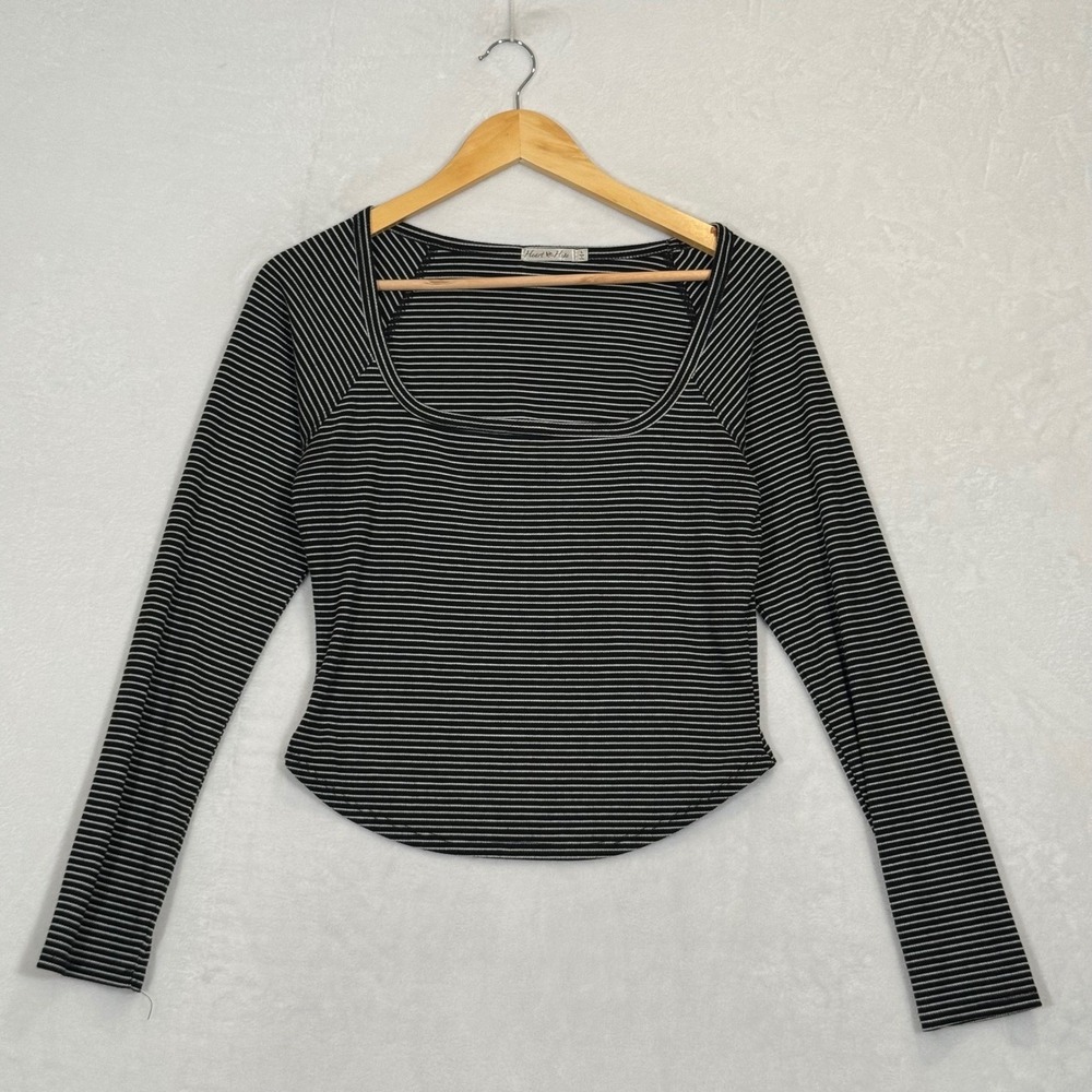 Heart Hips Black Striped Square Neck Ribbed Top Large